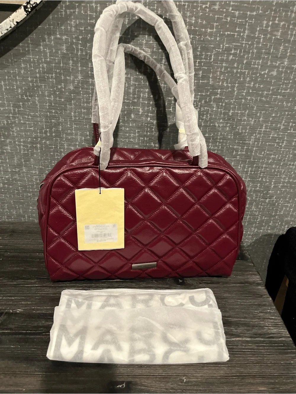 NWT Marc Jacobs The Dual Smooth Leather Quilted Shoulder Bag Dark Plum Maroon - Picture 9 of 15